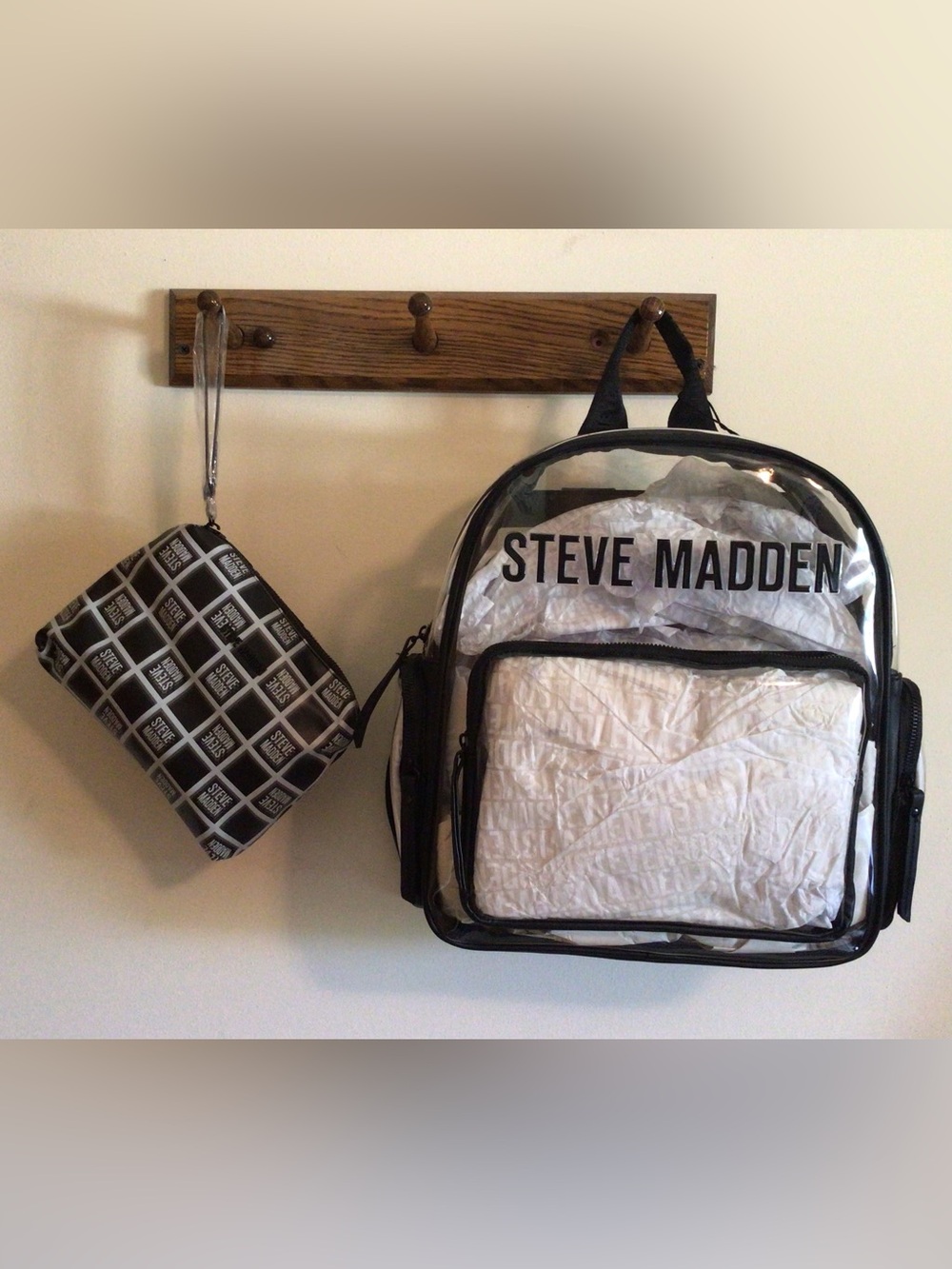 Steve Madden Clear Backpack with Black & Grey Pouch NWT